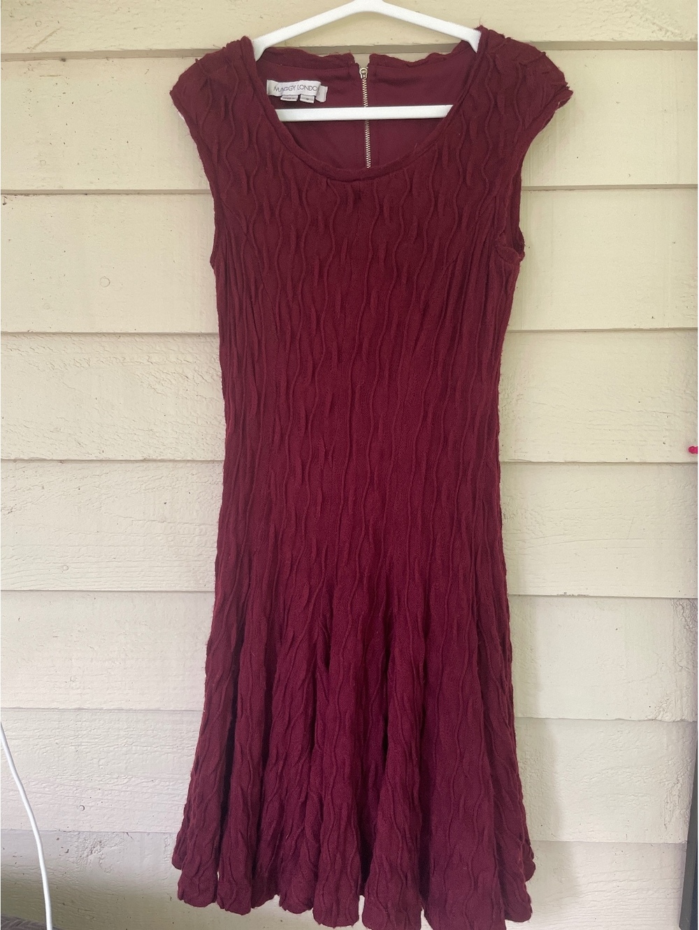 Maggie London fit and flare burgundy knit dress